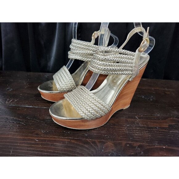 Kenneth Cole Reaction Bend Away Gold Wedge Sandals/Sz. 9M - Picture 1 of 9